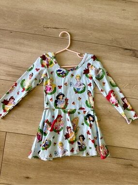 WILD RICH KIDS Light Blue Princess Print Long-Sleeve Dress attached Leotard